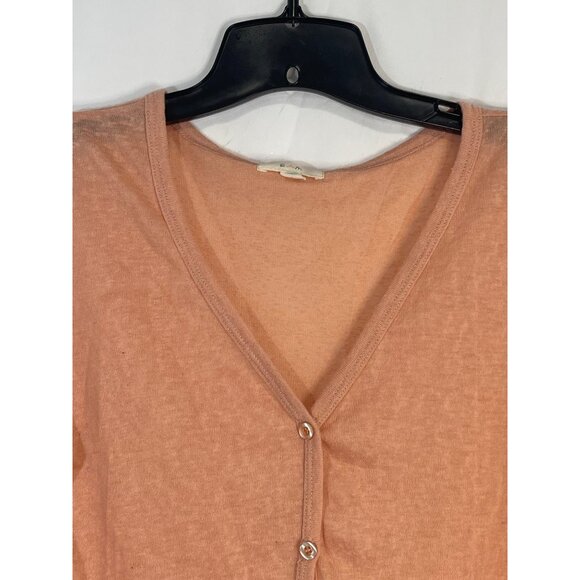 e & m 3/4 sleeve shirt sheer v-neck button up high low peach medium READ - Picture 3 of 8